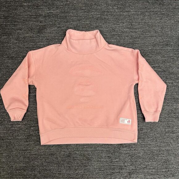 Aape by Bathing Ape Sweatshirt Women XS Pink Mock Neck Boxy Fit FLAW - Picture 1 of 16